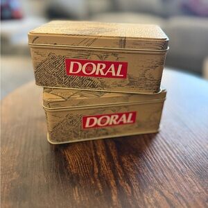 2 DORAL Gold Decorative metal Tin Set - Red Logo Vintage-style